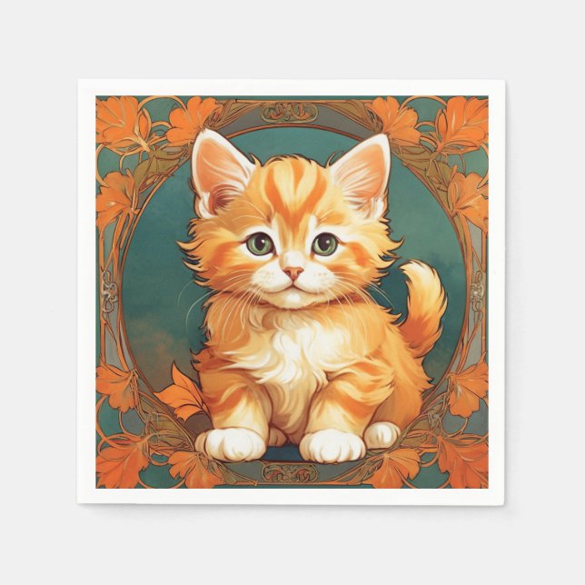 Serviette En Papier Alphonse Mucha Style Chat orange (Devant)