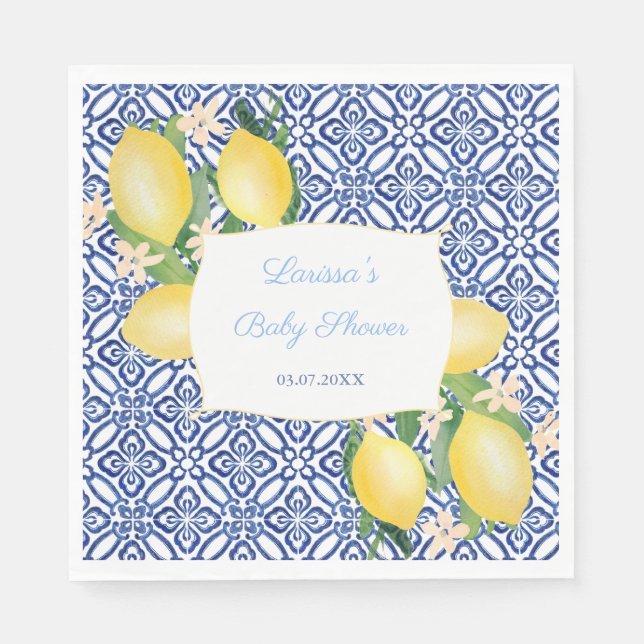 Serviette En Papier Amalfi Coast Lemons Italian Blue Tiles Baby shower (Devant)