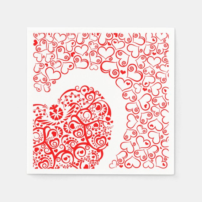 Serviette En Papier Amant du coeur rouge floral (Devant)