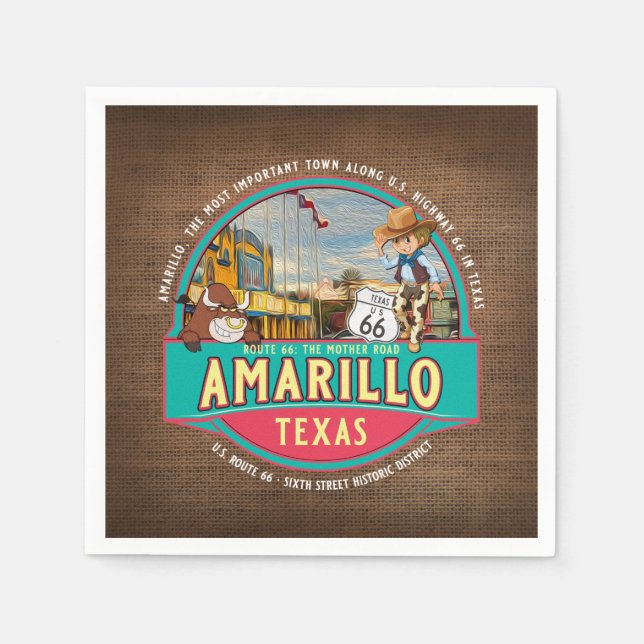 SERVIETTE EN PAPIER AMARILLO TEXAS US ROUTE 66 PAPIER DE DÉCOUPAGE (Devant)
