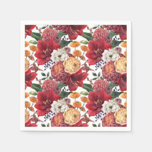 Serviette En Papier Amaryllis et Chrysanthèmes Motif floral
