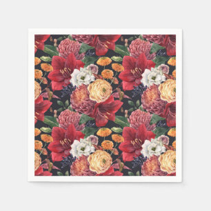 Serviette En Papier Amaryllis rouge Amaryllis et Chrysanthèmes Floral