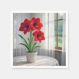 Serviette En Papier Amaryllis Rouge en Fleur 