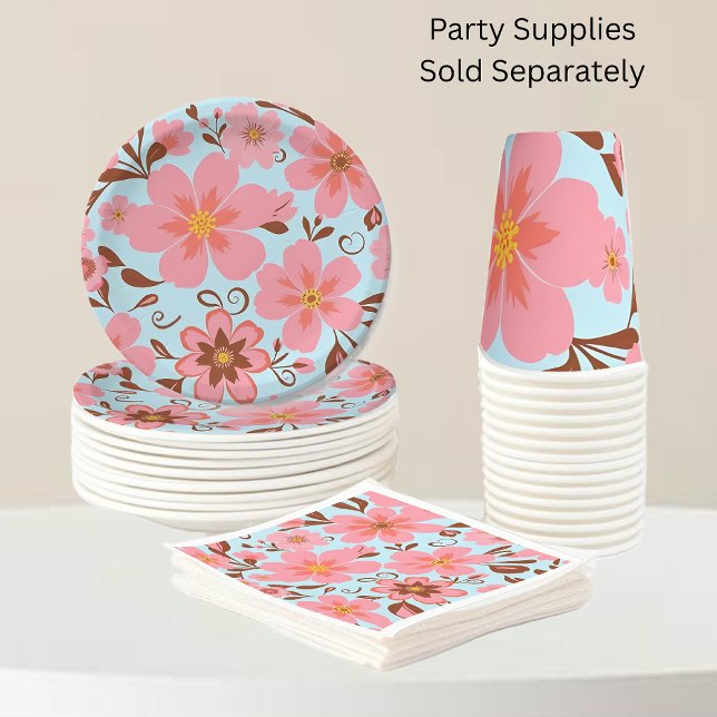 Serviette En Papier Ambiance florale rose - Fleurs Pastel Vibes-Retro (Pink Floral Mood – Pastel Vibes-Party Supplies)