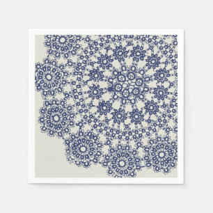 Serviette En Papier American Doily & Lace, 12 ans, Blue On Cream Paper