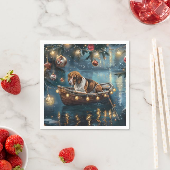 Serviette En Papier American English Foxhound Christmas Festive Voyage (En situation)