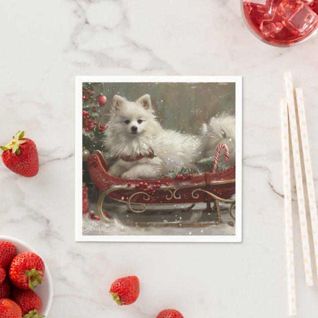 Serviette En Papier American Eskimo Dog Christmas Festive  (En situation)