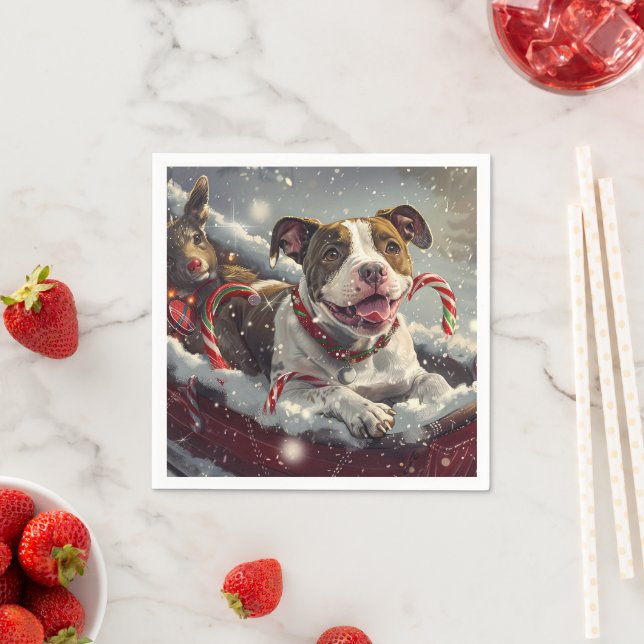 Serviette En Papier American Staffordshire Chien Festif de Noël (En situation)