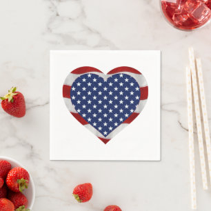 Serviette En Papier American Stars and Stripes Heart Patriotic