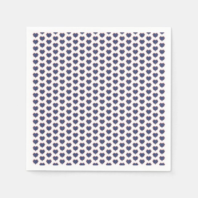 Serviette En Papier American Stars and Stripes Hearts Patriotique (Devant)
