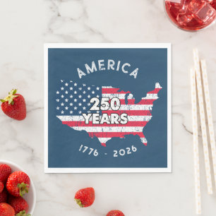 Serviette En Papier Amérique 250 Ans 1776–2026 USA Carte Drapeau Patri