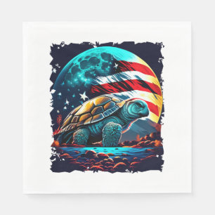 Serviette En Papier Amérique tortue sous lune avec drapeau américain