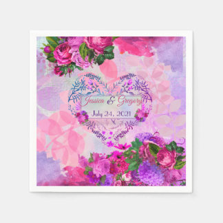 Serviette En Papier Amethyst framboise Mariage floral Napkin