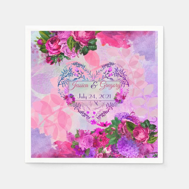 Serviette En Papier Amethyst framboise Mariage floral Napkin (Devant)