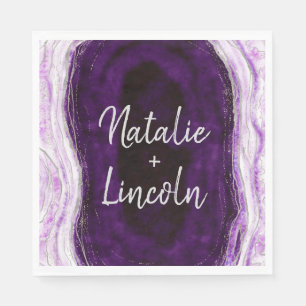 Serviette En Papier Amethyst Purple & Silver Mariage Dîner Monogram