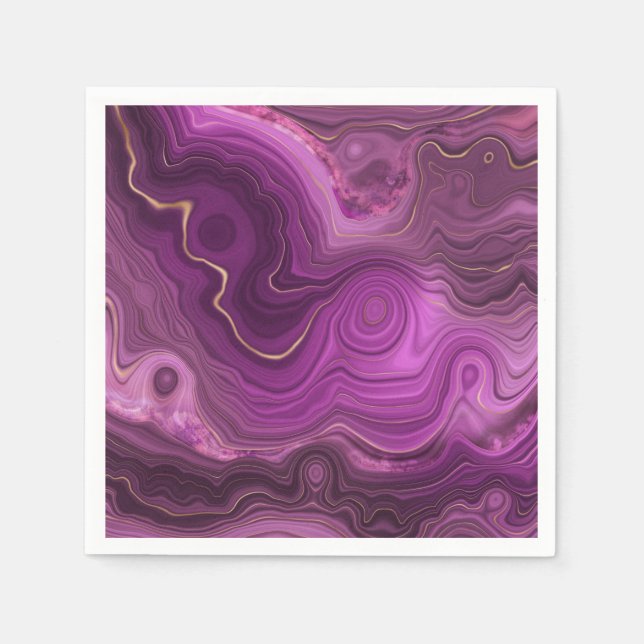 Serviette En Papier Améthyste Violet Et Agate Abstrait Or (Devant)
