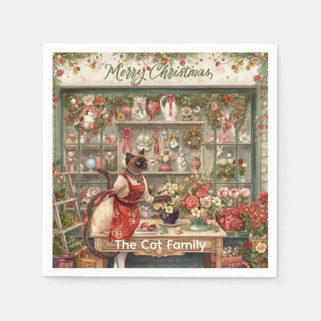 Serviette En Papier Ameublement de fleur de Noël de chat par fleuriste (Devant)