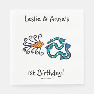 Serviette En Papier Amis illustrés colorés de poissons