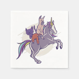 Serviette En Papier Amis Magiques  Licorne, Alpaga, Chat, Paresseux