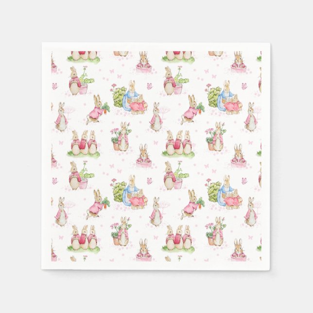 Serviette En Papier Amis Peter Rabbit Bébé rose (Devant)