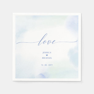 Serviette En Papier Amour   Coeur bleu et Mariage d'aquarelle Napkin
