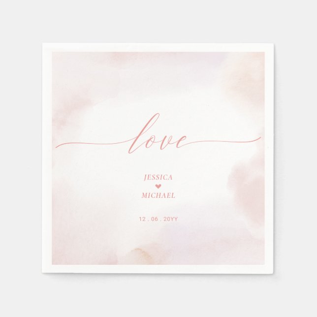 Serviette En Papier Amour | Coeur rose et Mariage d'aquarelle Napkin (Devant)