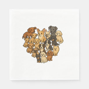 Serviette En Papier Amour de chiots - Cœur fait de chiens