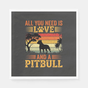 Serviette En Papier Amour de Pitbull Coucher de Soleil Rétro Chien