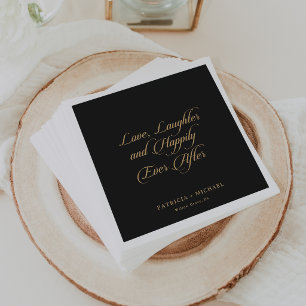 Serviette En Papier Amour d'or noir Rire et heureux pour toujours 