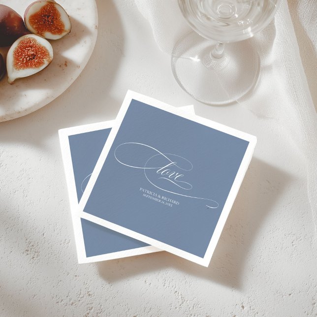 Serviette En Papier Amour - Elegant Dusty Blue Mariage (Créateur téléchargé)