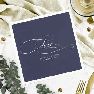 Serviette En Papier Amour - Elégant Mariage bleu marine