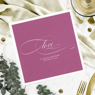 Serviette En Papier Amour - Élégant mariage rose cassis