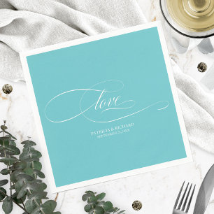 Serviette En Papier Amour - Élégant Mariage Turquoise