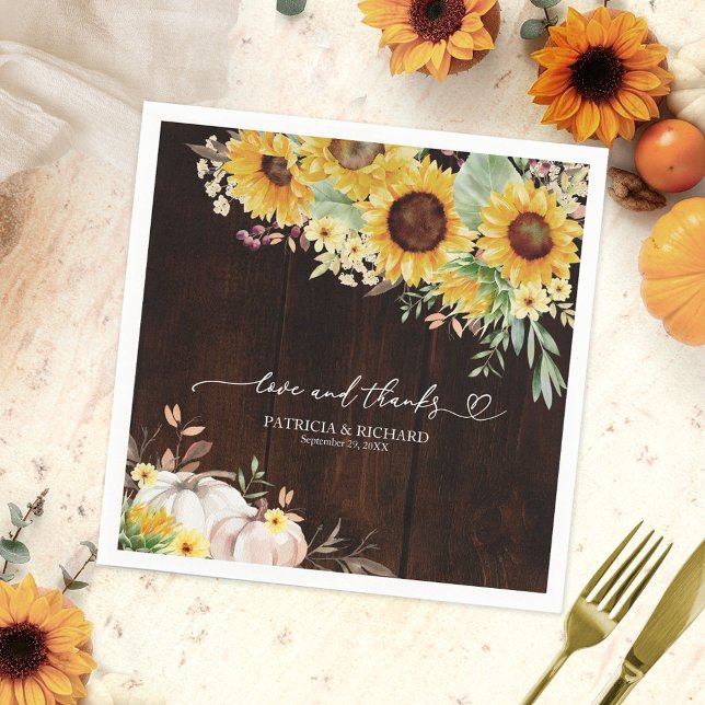 Serviette En Papier Amour Et Merci Mariage Citrouille Sunflower (Créateur téléchargé)