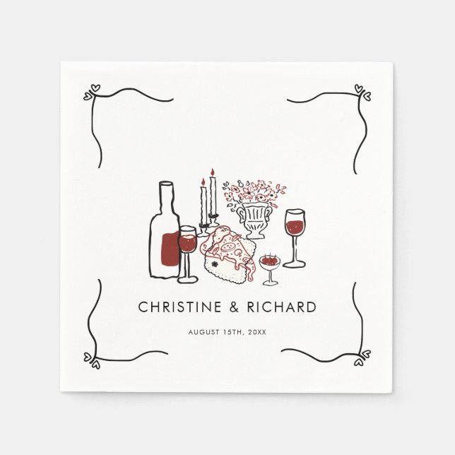 Serviette En Papier Amour Fantaisiste | Mariage Moderne  (Devant)