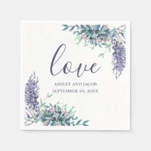 Serviette En Papier Amour. Fleurs lavande violettes. Mariage floral