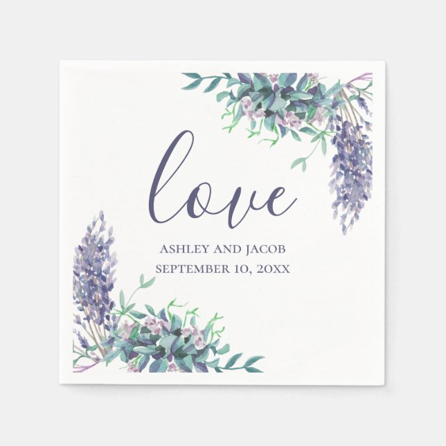 Serviette En Papier Amour. Fleurs violettes de lavande. Mariage floral (Devant)