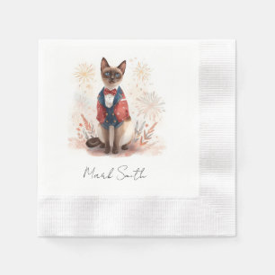 Serviette En Papier Amoureux de chat siamois patriotique du 4 juillet