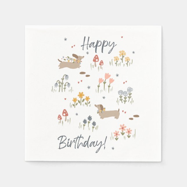 Serviette En Papier Amoureux de Dachshund Bonne fête florale d'anniver (Devant)