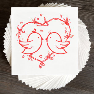 Serviette En Papier Amoureux Fantaisistes Jardin Bohème au Coeur Rouge