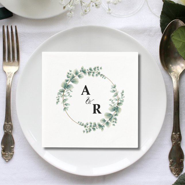 Serviette En Papier Ampersand de verdure Monogramme de mariage personn (Créateur téléchargé)