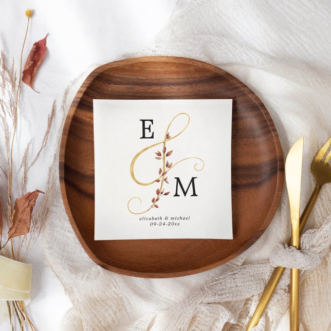 Serviette En Papier Ampersand Monogram Gold Fall Mariage botanique (Créateur téléchargé)