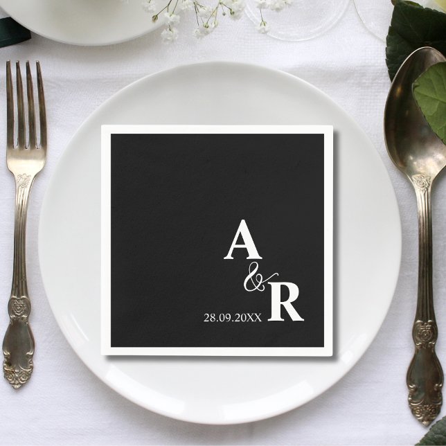 Serviette En Papier Ampersand Monogram Mariage personnalisé Cocktail n (Ampersand monogram custom black cocktail napkins add chic modern flair to your wedding bar)