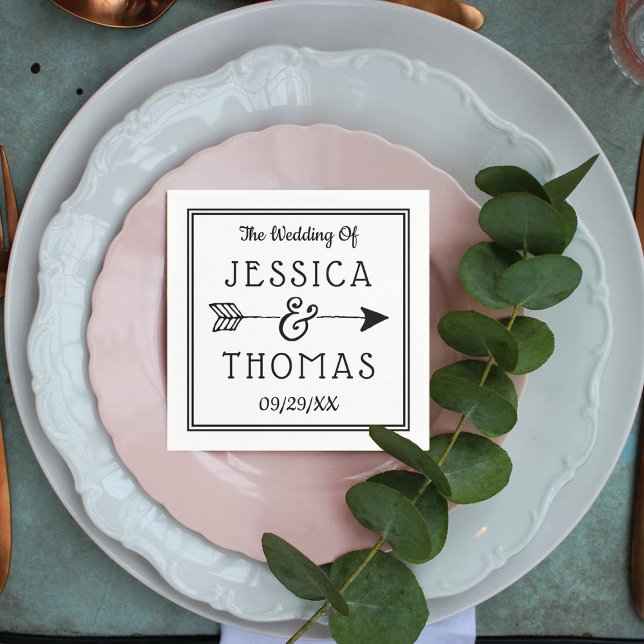 Serviette En Papier Ampersand noir & blanc et Mariage Flèche tendance (Créateur téléchargé)