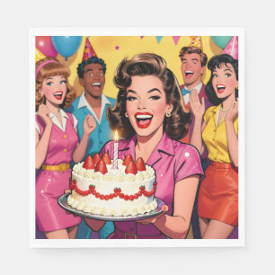 Serviette En Papier Amusant Anniversaire Art Pop Rétro Milieu de Siècl