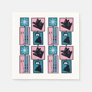 Serviette En Papier Amusant hiver. Skis et accessoires par jour enneig