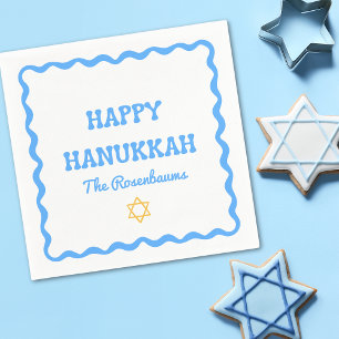 Serviette En Papier Amusant moderne Wavy Border Blue Hanoukka Party Na