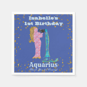 Serviette En Papier Amusants Aquarius Premier Anniversaire & Gold Conf