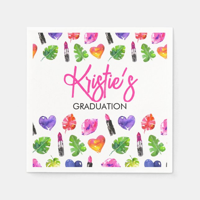 Serviette En Papier Amusants Vibrant Aquarelle Lipsticks Graduation Pa (Devant)