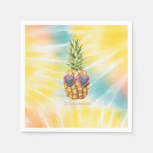 Serviette En Papier Ananas cool, aquarelle Rainbow Tie Dye (Devant)